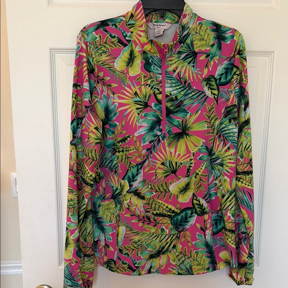 Tropical Pink Zip-Front Long Sleeve Pullover! Tommy Bahama